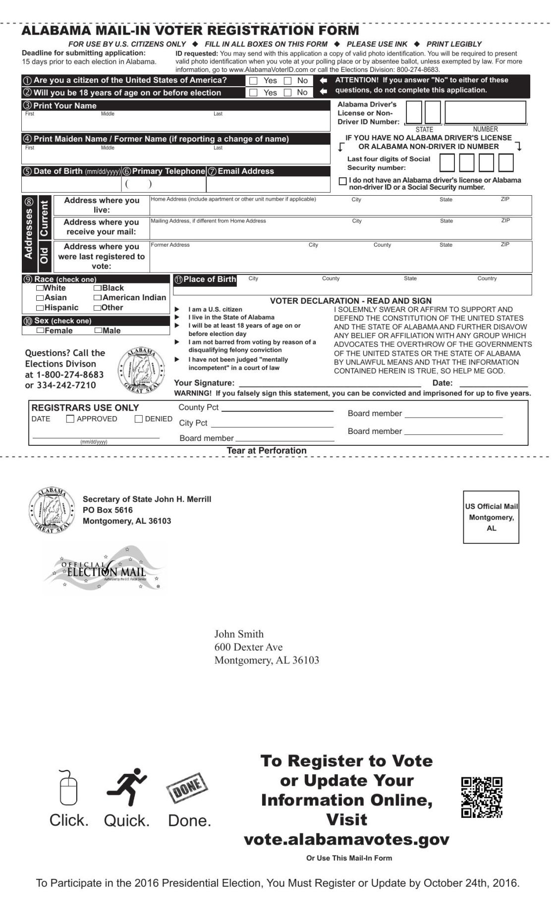 Sample Voter Registration Form