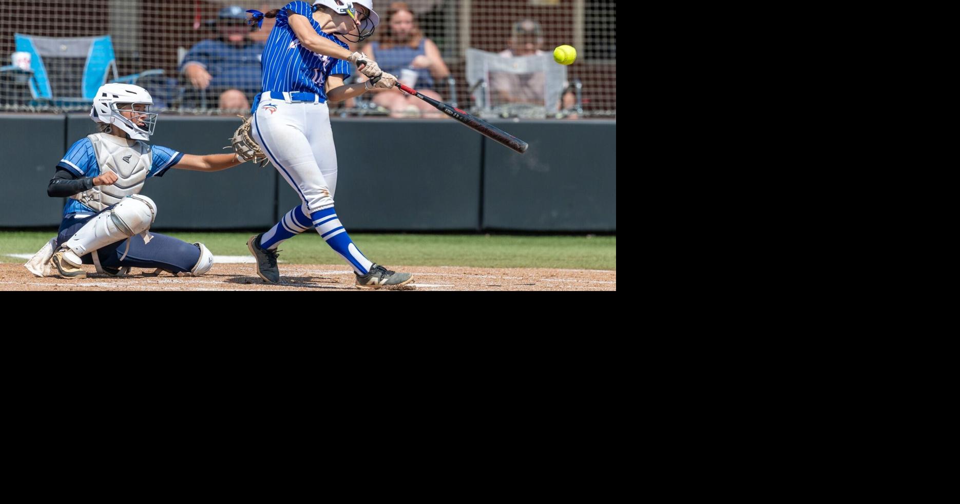 Orange Beach's Katie King hits a single against Plainview during the AHSAA Class 4A softball state championship at Choccolocco Park in Oxford, Ala., Tuesday, May 19, 2026.
