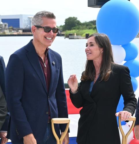 U.S. Transportation Secretary Sean Duffy and U.S. Senator Katie Britt at the groundbreaking ceremony for the Interstate 10 Mobile River Bridge and Bayway project on Friday, Oct. 2, 2026, at Cooper Riverside Park in downtown Mobile, Ala.