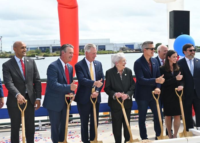 The groundbreaking ceremony for the I-10 Mobile River Bridge and Bayway project. From left to right: U.S. Rep. Shomari Figures, U.S. Rep. Barry Moore, U.S. Senator Tommy Tuberville, Alabama Gov. Kay Ivey, U.S. Transportation Secretary Sean Duffy, U.S. S...