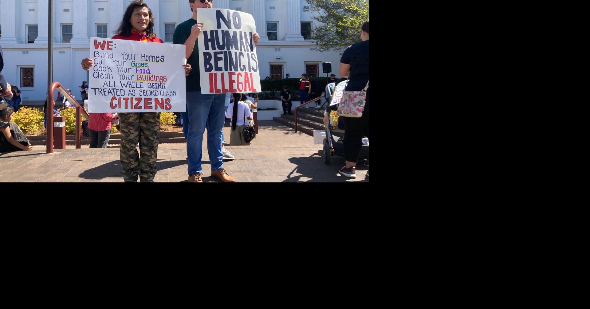 Protesters marched at the Alabama State House on Wednesday, March 19, 2025, speaking out against a slate of bills they say unfairly targets immigrants.