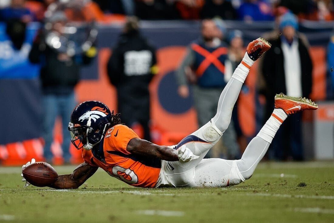 Broncos WR Tim Patrick carted off with apparent Achilles injury