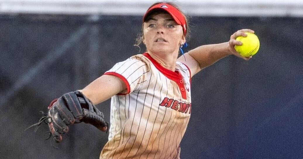 Hewitt-Trussville's Corey Goguts throws the ball against Thompson during the AHSAA Class 7A softball state championship at Choccolocco Park in Oxford, Ala., Thursday, May 21, 2026.