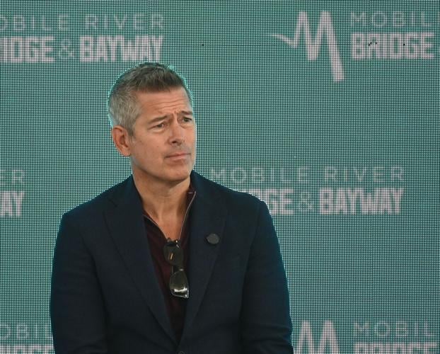 U.S. Transportation Secretary Sean Duffy at the groundbreaking ceremony for the Interstate 10 Mobile River Bridge and Bayway project on Friday, Oct. 2, 2026, at Cooper Riverside Park in downtown Mobile, Ala.