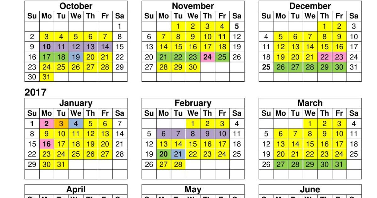 2016 2017 Instructional Calendar