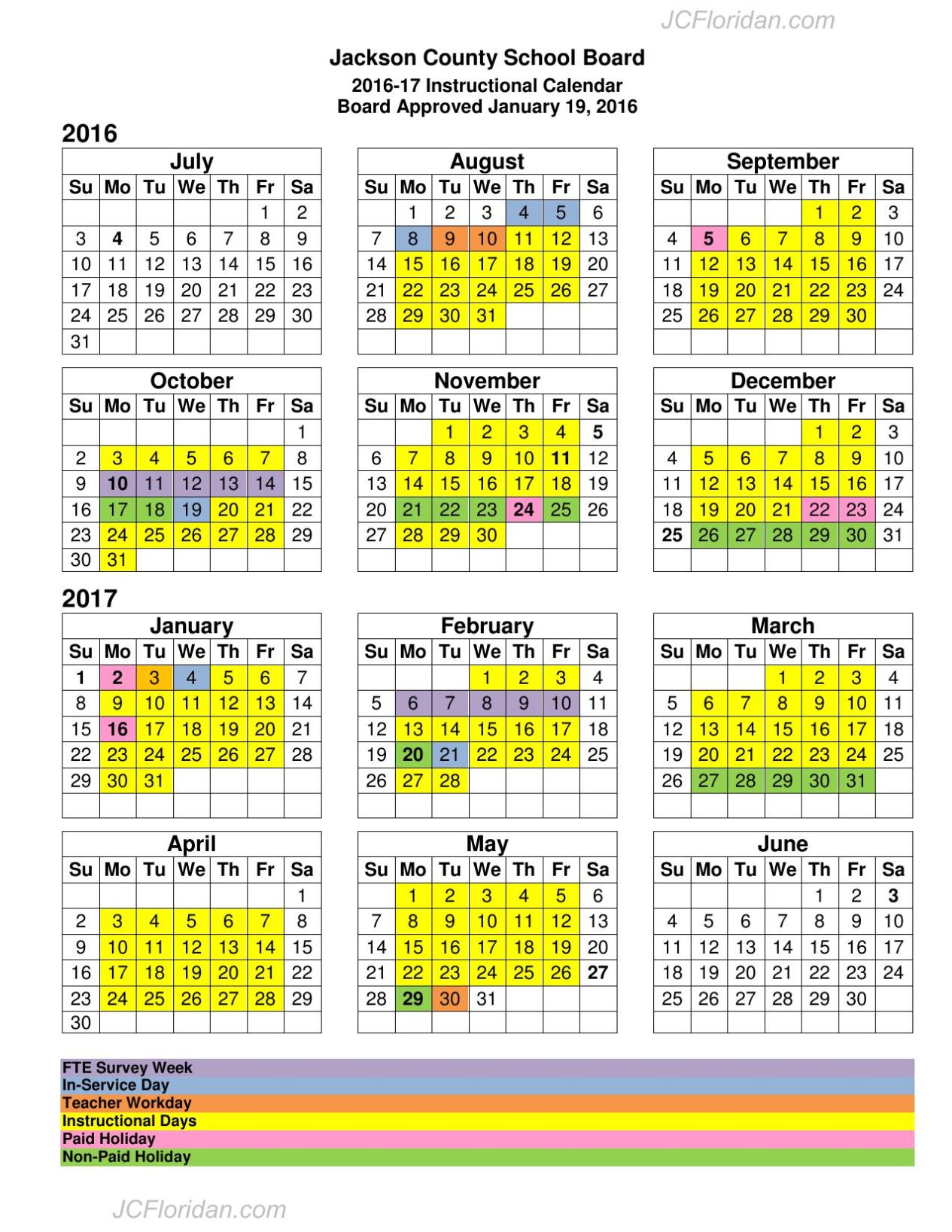 2016-2017 Instructional Calendar  Jackson County Floridan 