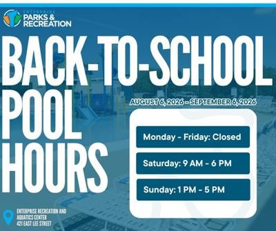 Enterprise Aquatics Center back-to-school pool hours start Aug. 6