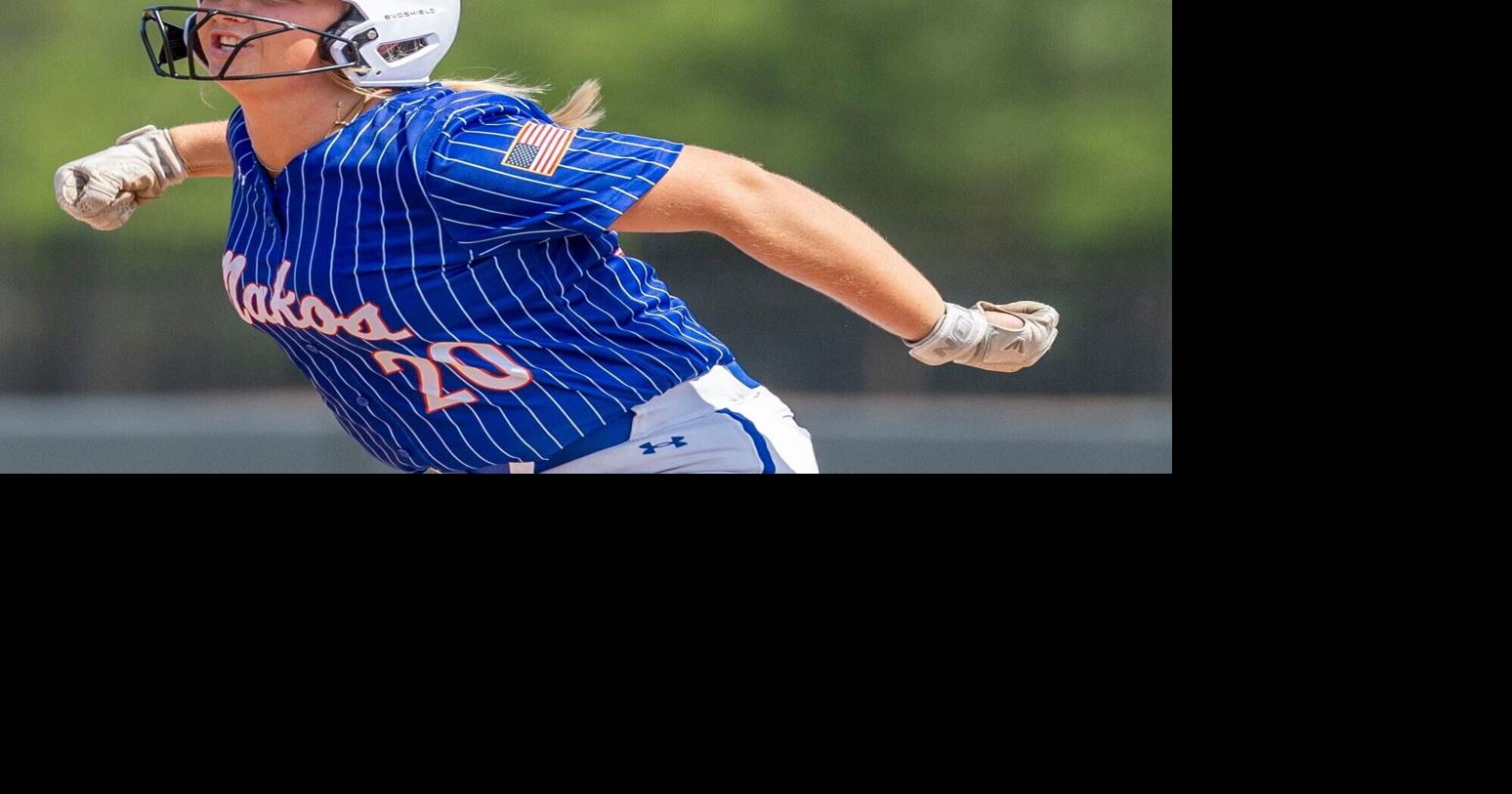 Orange Beach's MK McMullan celebrates her run-scoring double against Plainview during the AHSAA Class 4A softball state championship at Choccolocco Park in Oxford, Ala., Tuesday, May 19, 2026.