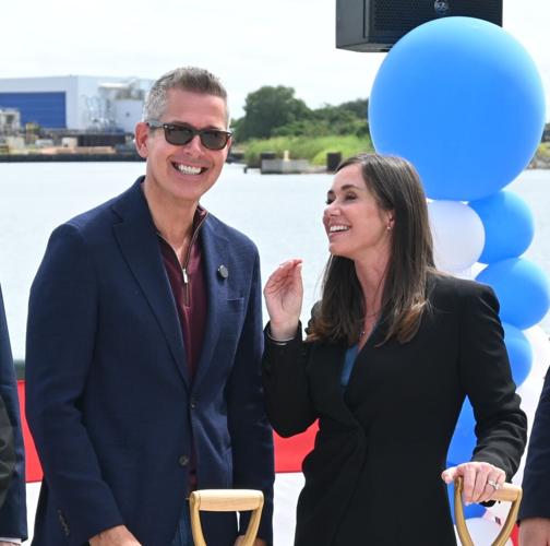 U.S. Transportation Secretary Sean Duffy and U.S. Senator Katie Britt at the groundbreaking ceremony for the Interstate 10 Mobile River Bridge and Bayway project on Friday, Oct. 2, 2026, at Cooper Riverside Park in downtown Mobile, Ala.