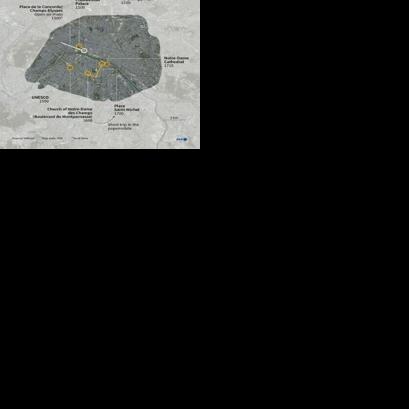 A map of central Paris showing the venues for Pope Leo XIV's visit to the French capital on September 25-26
