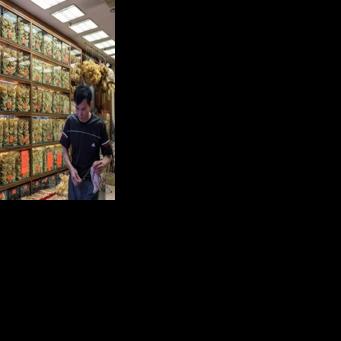 Dried shark fins and fish maws are sold in a shop in Hong Kong in March 2016