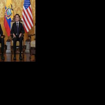 Ecuador's President Daniel Noboa (R) welcomes US Secretary of State Marco Rubio at Carondelet Palace in Quito as part of the top US diplomat's three-nation tour through Latin America