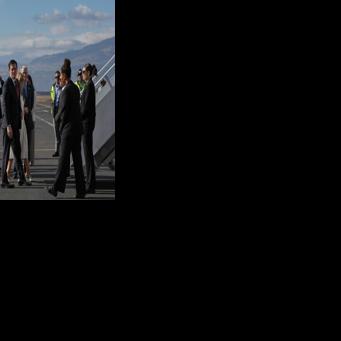 US Secretary of State Marco Rubio (C) and his wife, Jeanette Rubio, prepare to depart Quito, Ecuador and head to Peru for the third and final stop on his tour of Latin America
