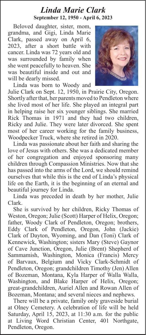 Obituary: Linda Marie Clark, September 12, 1950 - April 6, 2023 ...