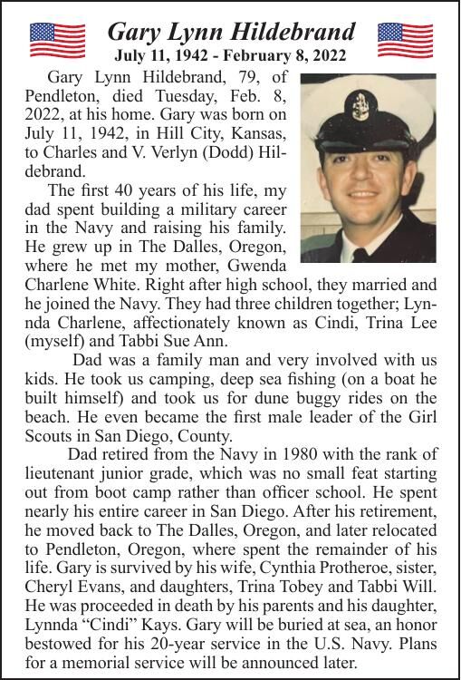 Obituary: Gary Lynn Hildebrand, July 11, 1942 - February 8, 2022 ...