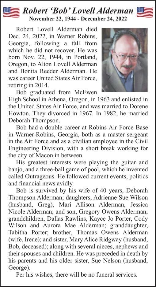 Obituary: Robert ‘Bob’ Lovell Alderman, November 22, 1944 - December 24 ...