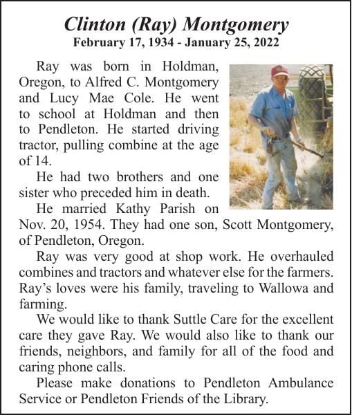 Obituary: Clinton (Ray) Montgomery, February 17, 1934 - January 25 ...