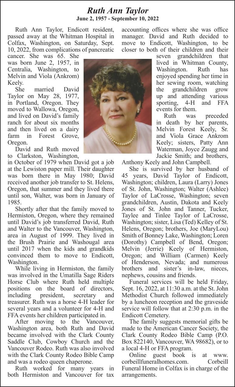 Obituary: Ruth Ann Taylor, June 2, 1957 - September 10, 2022 ...