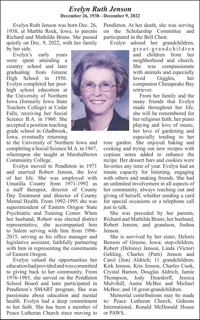 Obituary: Evelyn Ruth Jenson, December 26, 1938 - December 9, 2022 ...