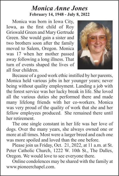 Obituary: Monica Anne Jones, February 14, 1948 - July 8, 2022 ...