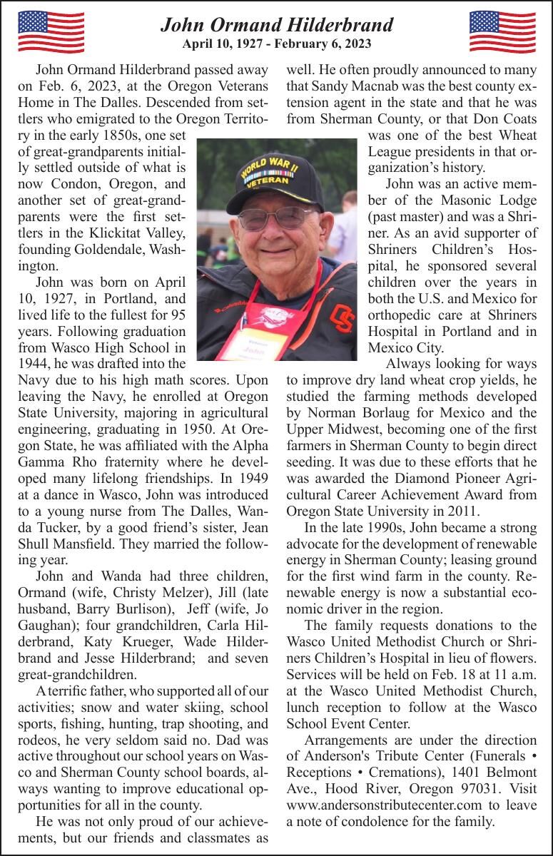 Obituary: John Ormand Hilderbrand, April 10, 1927 - February 6, 2023 ...