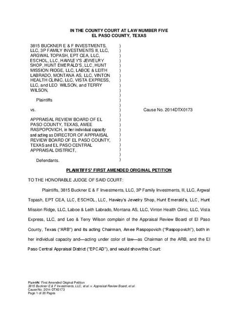 First Amended Arb Original Petition Elpasoinc Com