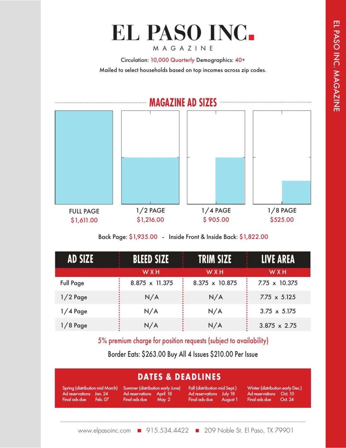 Magazine rate sheet | Advertising | elpasoinc.com