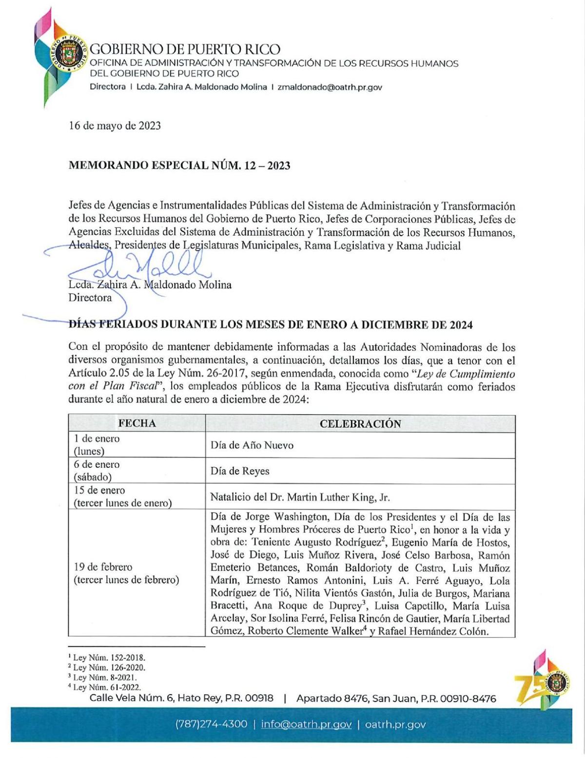 ¿Cualés son los días feriados del 2024 en Puerto Rico? Agencias