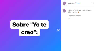 Cuenta YoTeCreo en Instagram