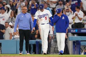Imagen de la cobertura de: Freddie Freeman cae por las escaleras del dugout y sale del juego
