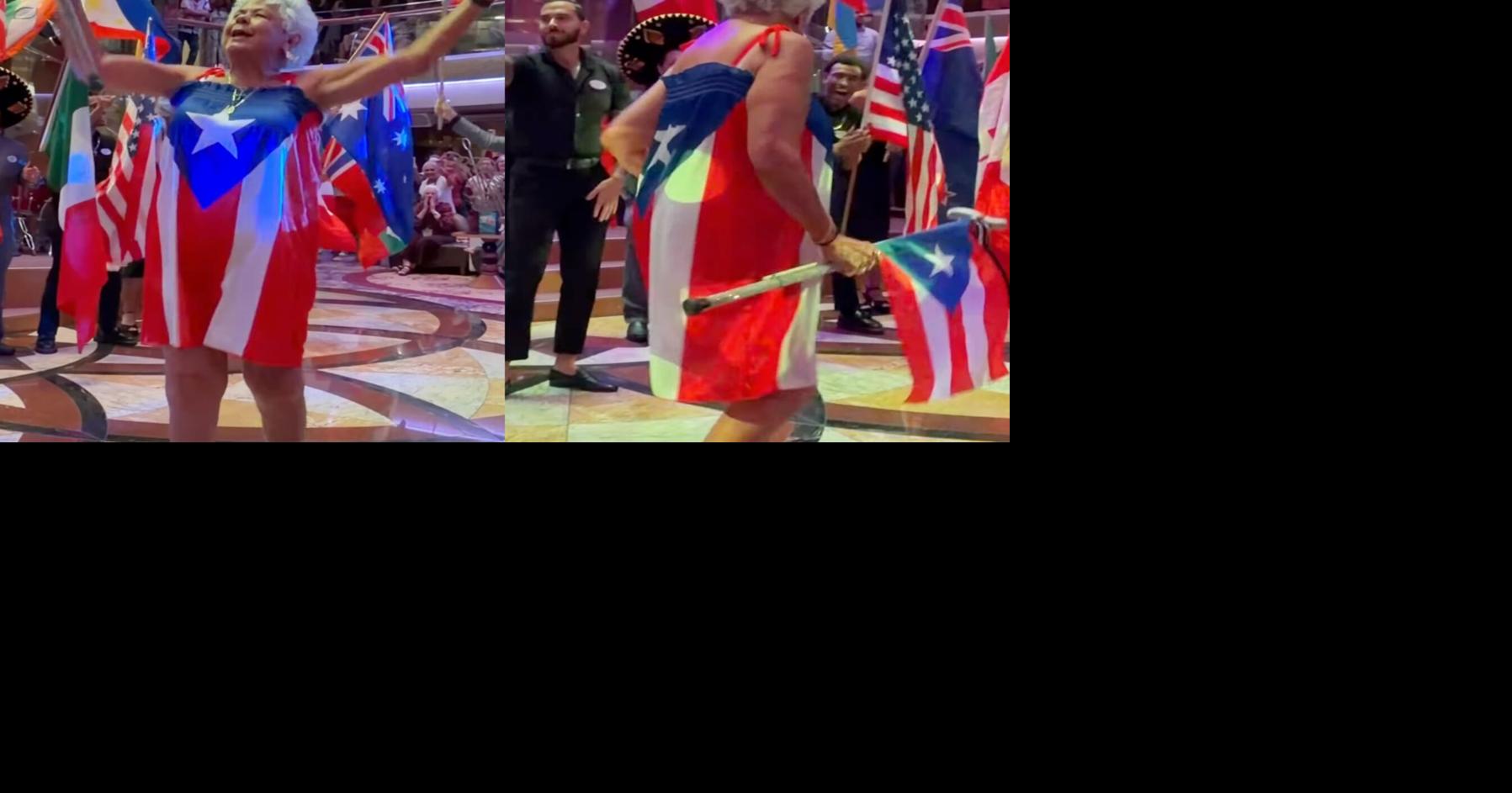 Boricua de 77 años roba el show en desfile de banderas en crucero con traje de PR