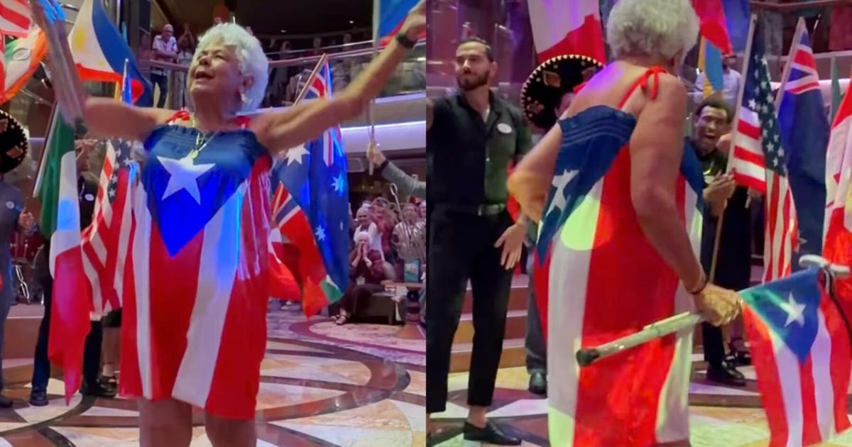Boricua de 77 años roba el show en desfile de banderas en crucero con traje de PR