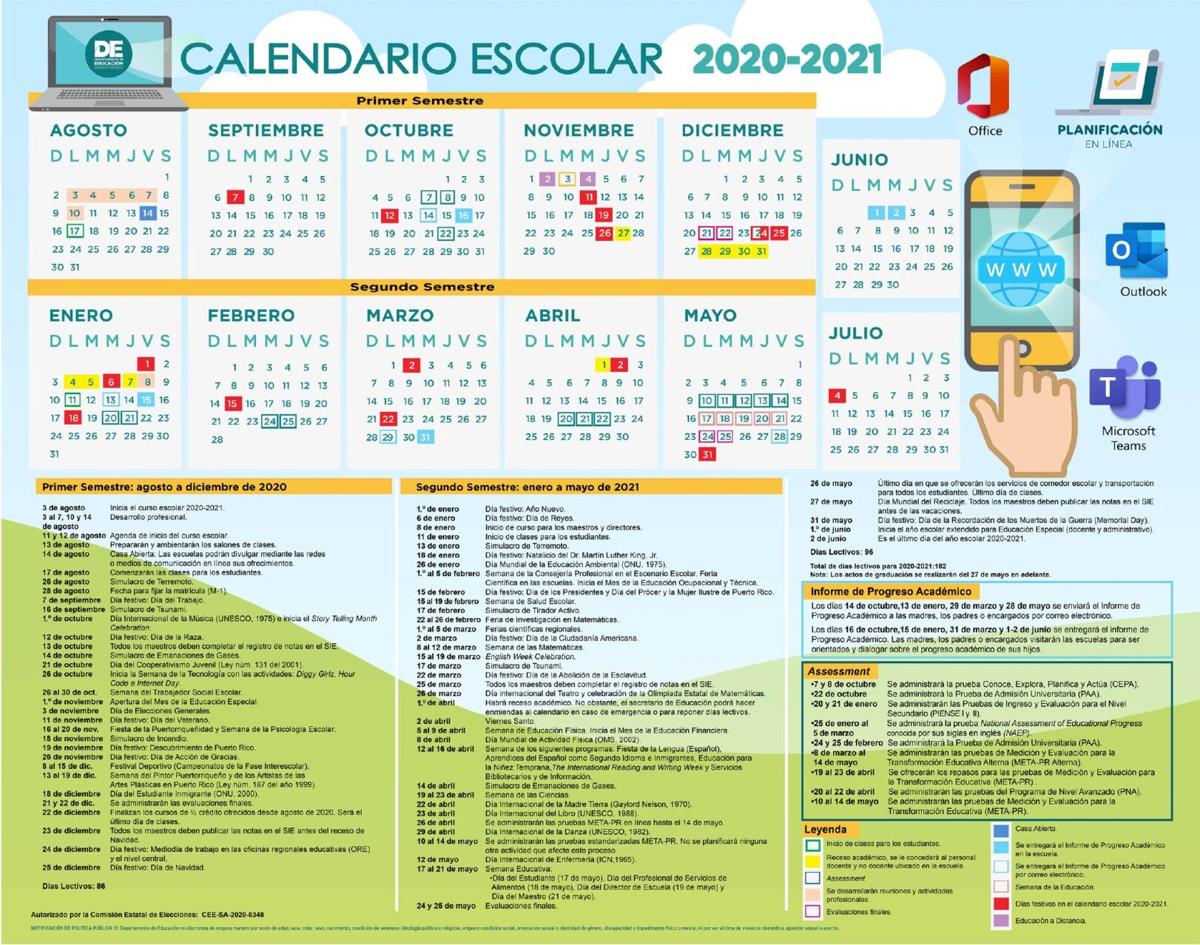 Educación publica su calendario escolar para el año escolar 2020 ...