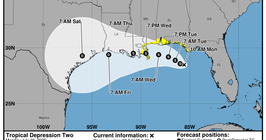 Depresión Tropical 2 amenaza sur de EE.UU. con lluvias, marejada e inundaciones