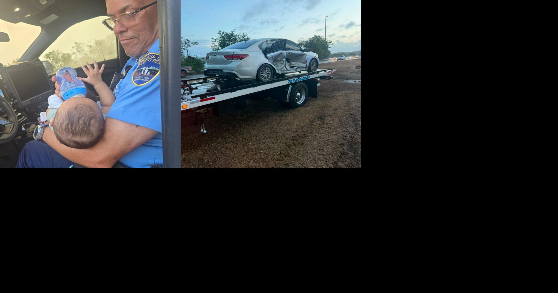 Agente consuela a bebé de cinco meses tras accidente de tránsito en la PR-22 en Hatillo