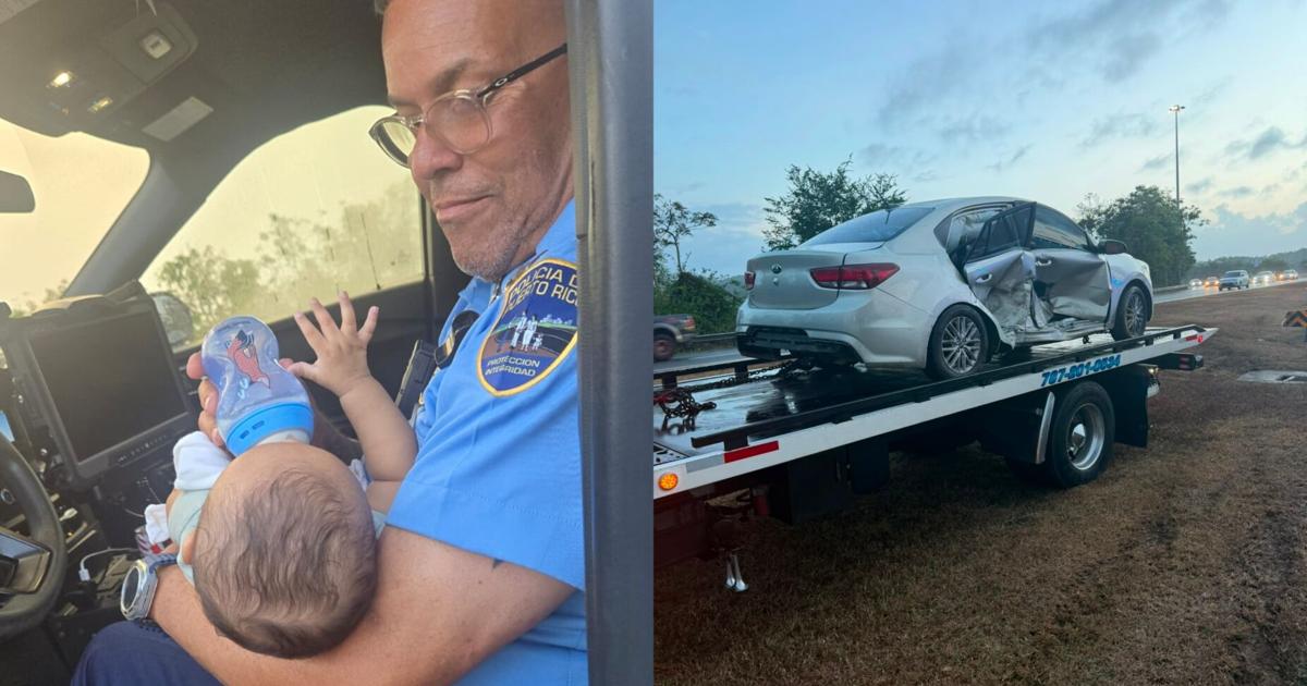 Agente consuela a bebé de cinco meses tras accidente de tránsito en la PR-22 en Hatillo