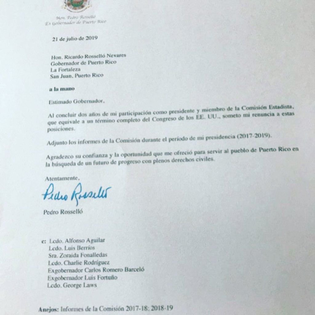 Pedro Rosselló renuncia a puestos en el PNP  Gobierno 