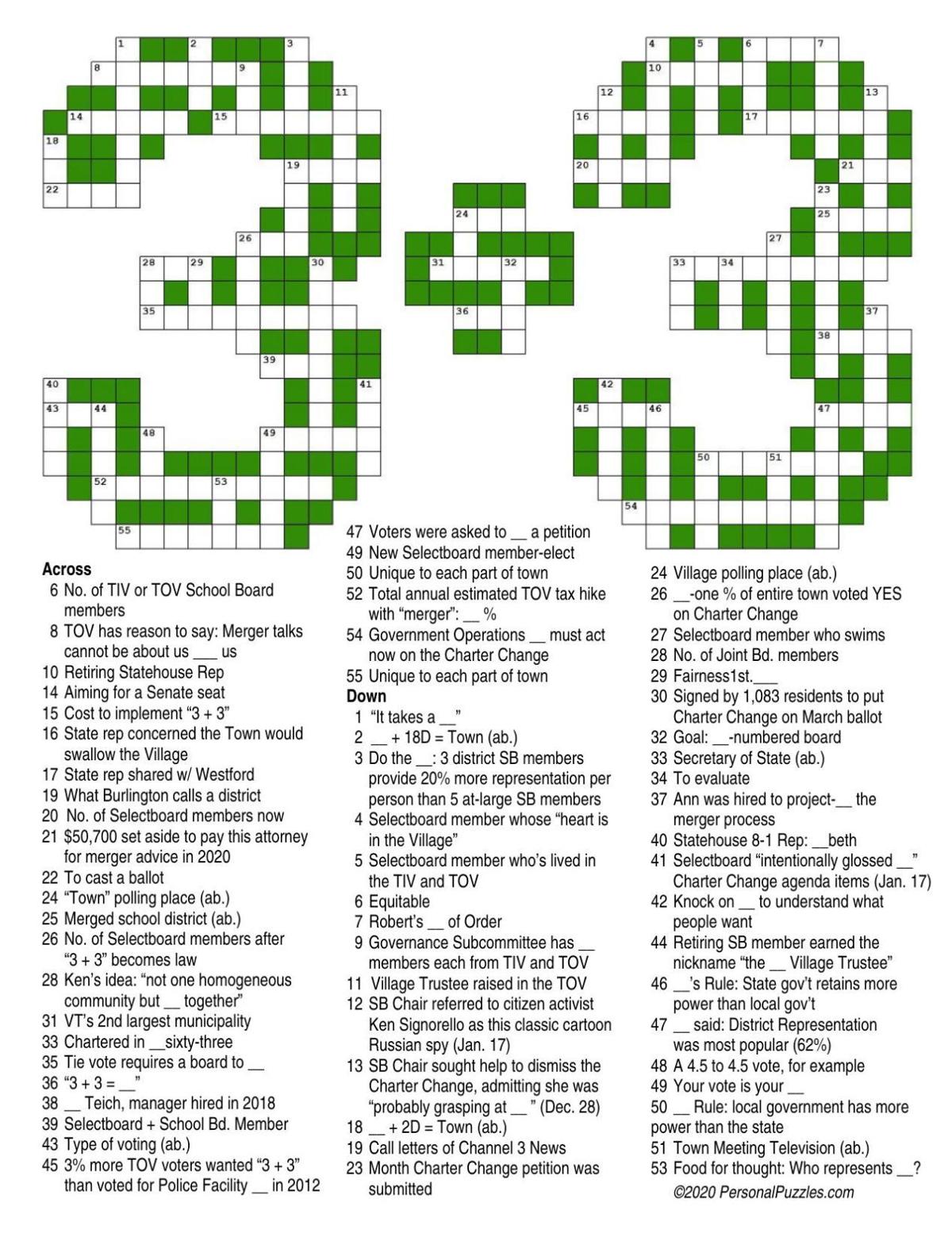 3+3 Crossword | Letters To Editor | essexreporter.com