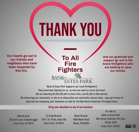 Bank of Estes Park Donating For Firefighting Relief Efforts Estes