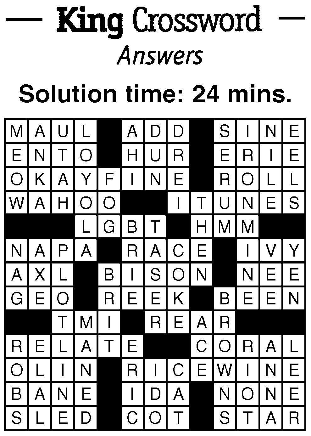 Crossword Puzzle Answers - Week Of March 8, 2024 | Crossword ...