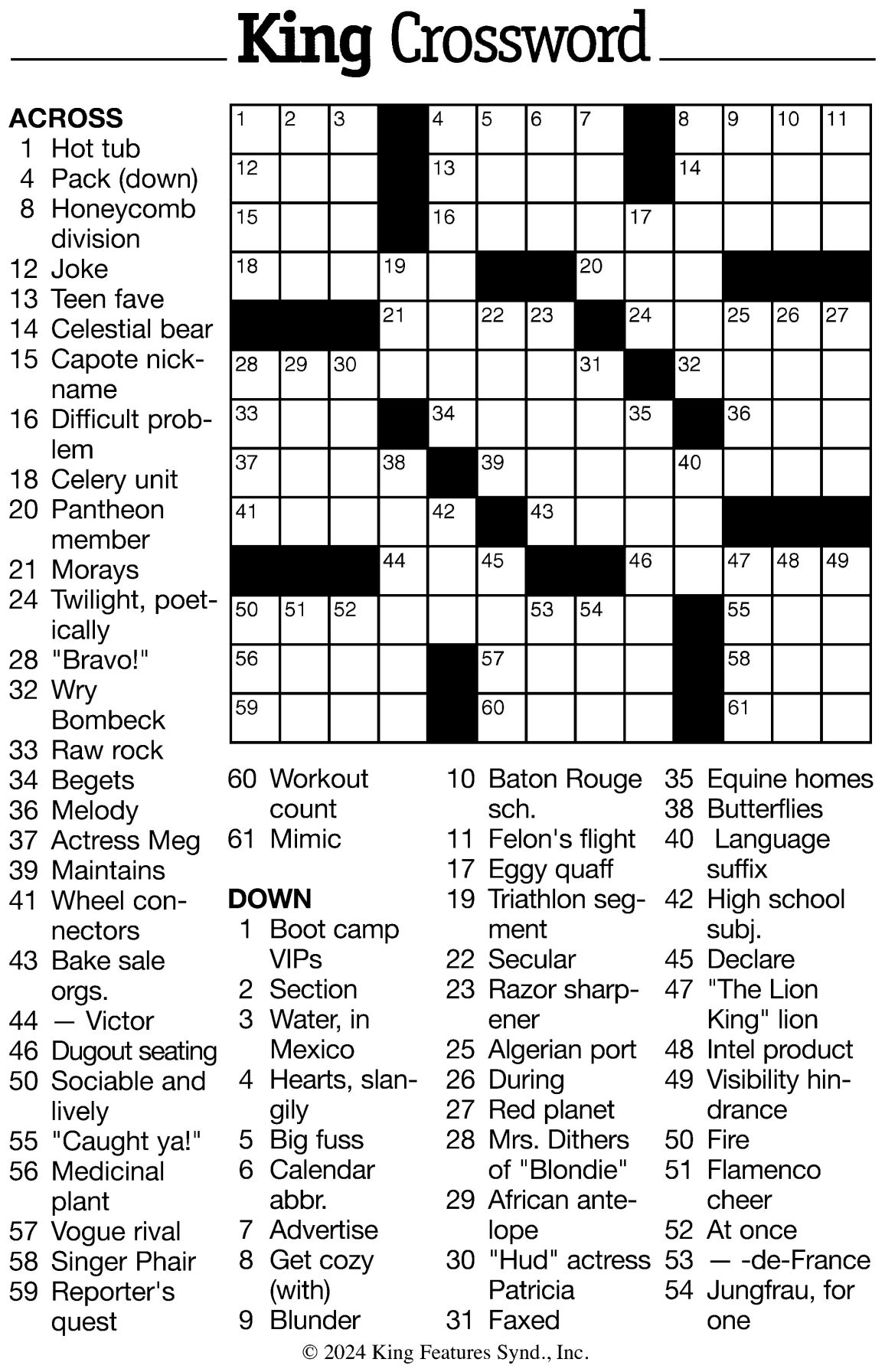 Crossword Puzzle Week Of January 26 2024 Crossword Fairfaxtimes Com   65b2b71b43381.image 