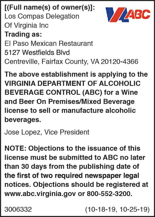Abc Notice El Paso Public Notices Fairfaxtimes Com