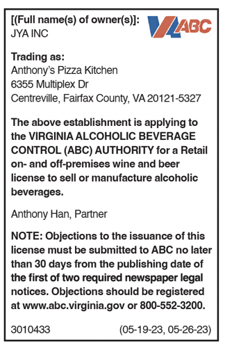 ABC Notice: Anthony's Pizza Kitchen