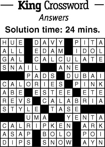 Crossword Puzzle Answers - week of January 28, 2022
