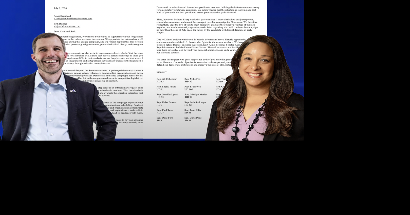 Montana State Lawmakers call on Bankhead or Bodnar to drop out of Senate race to prevent split ticketing Bradley Warren NonStop Local Anchor Jul 16, 2026 55 mins ago