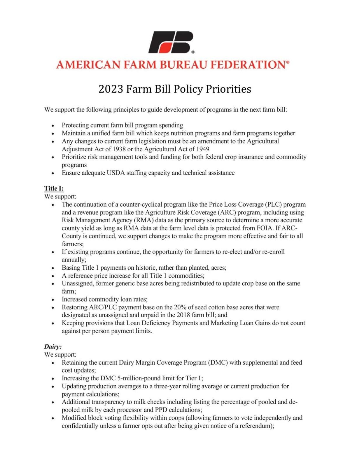 AFBF outlines priorities for 2023 farm bill National