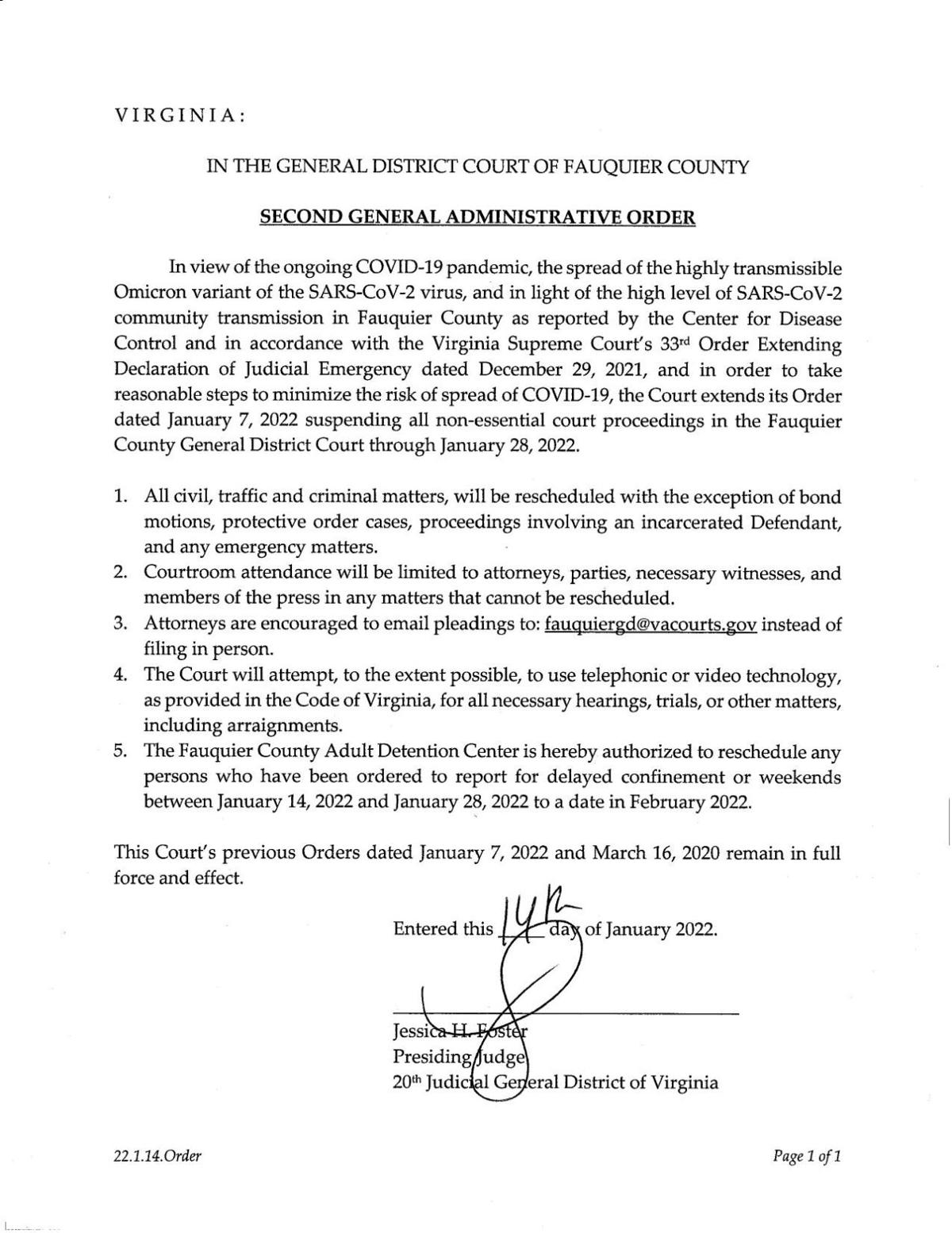 Fauquier General District Court extends suspension of most hearings to Jan.  28 | News | fauquier.com