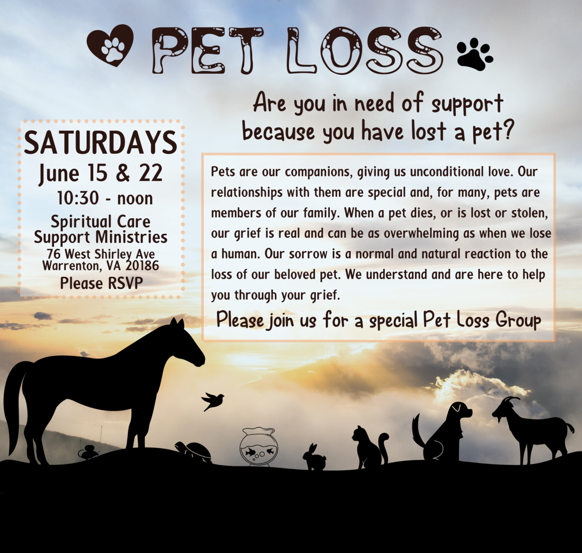 Pet Loss Support Group Calendar