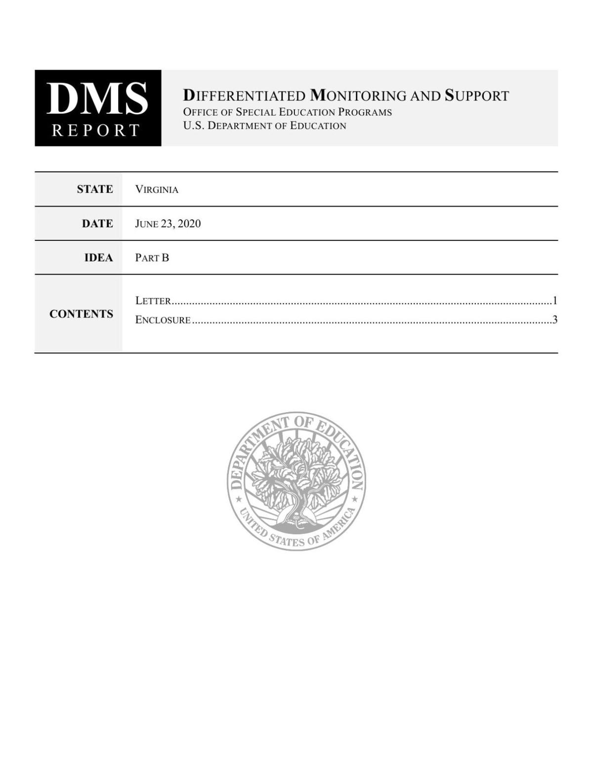 U.S. Dept. of Education Report on VDOE - June 23, 2020