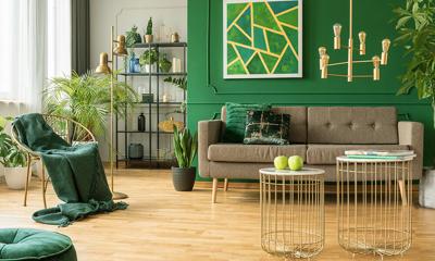 Modern Gold And Green Living Room Interior Design